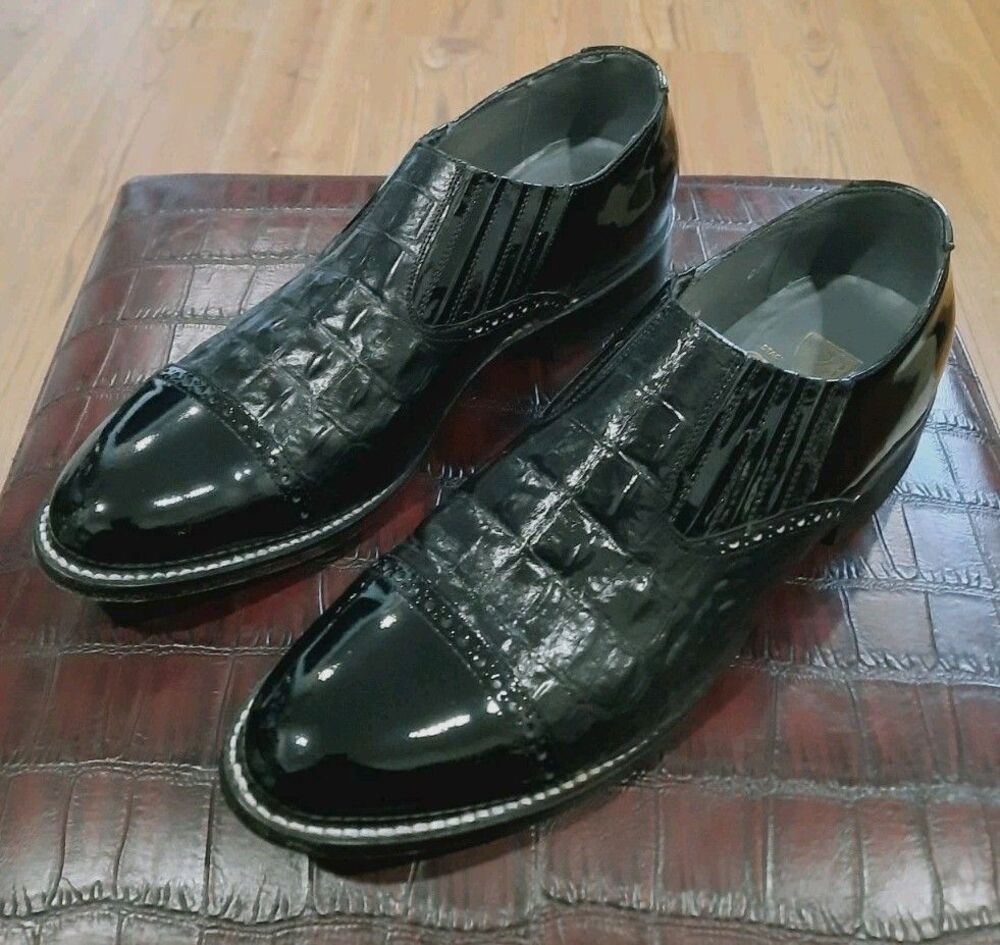 Stacy Baldwin Loafer Men's 8.5 Black Patent Hornback Alligator Leather Cap Toe